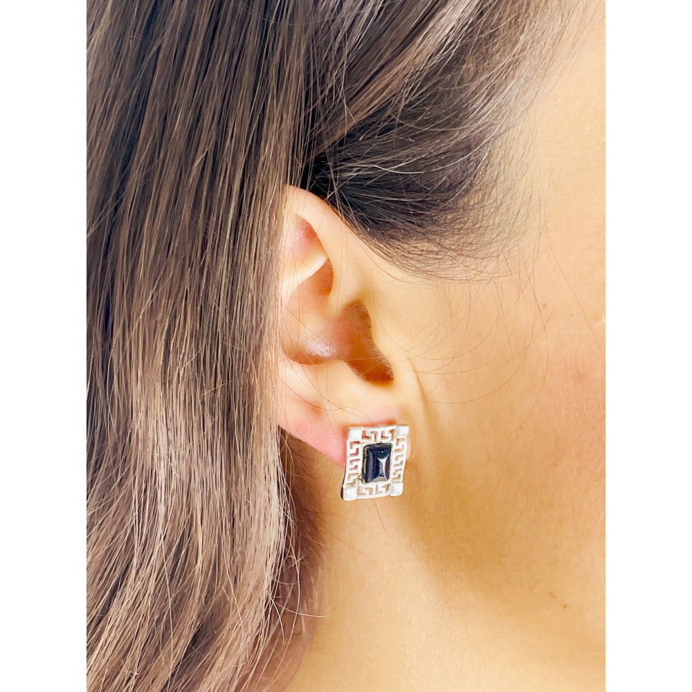 Srebrne kolczyki noc Kairu z greckim wzorem retro vintage