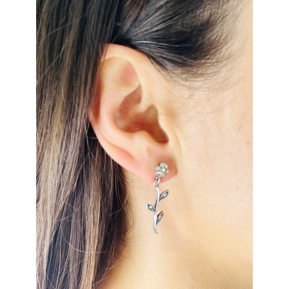 Blume 925 Silber Ohrringe mit Zirkonia