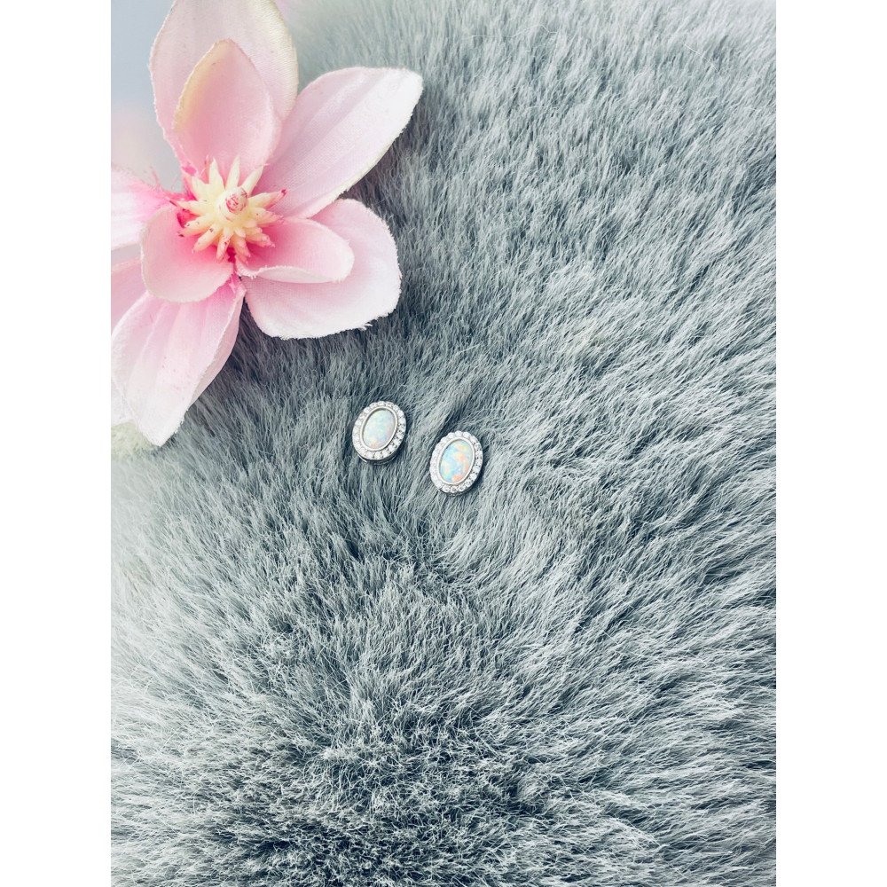 Oval 925 Silber Ohrringe mit Zirkonia Ohrringe mit Opal