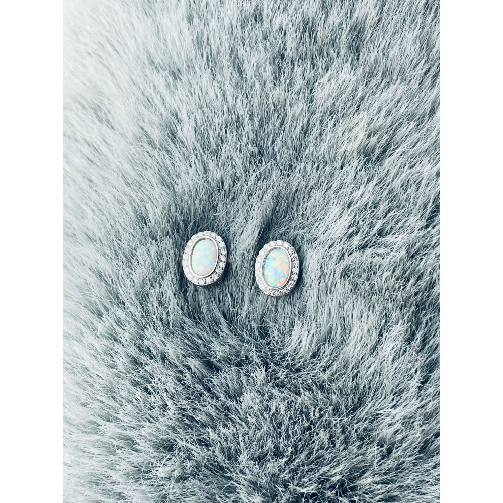 Oval 925 Silber Ohrringe mit Zirkonia Ohrringe mit Opal