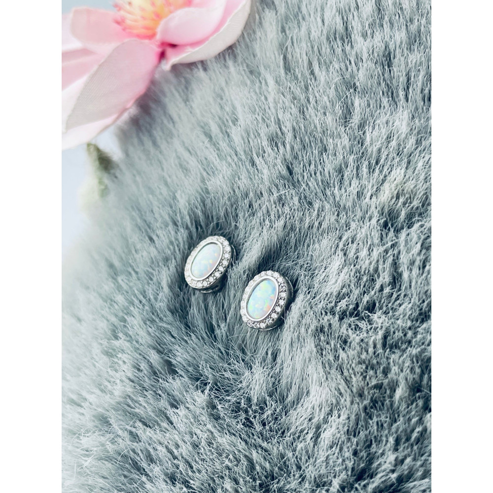 Oval 925 Silber Ohrringe mit Zirkonia Ohrringe mit Opal