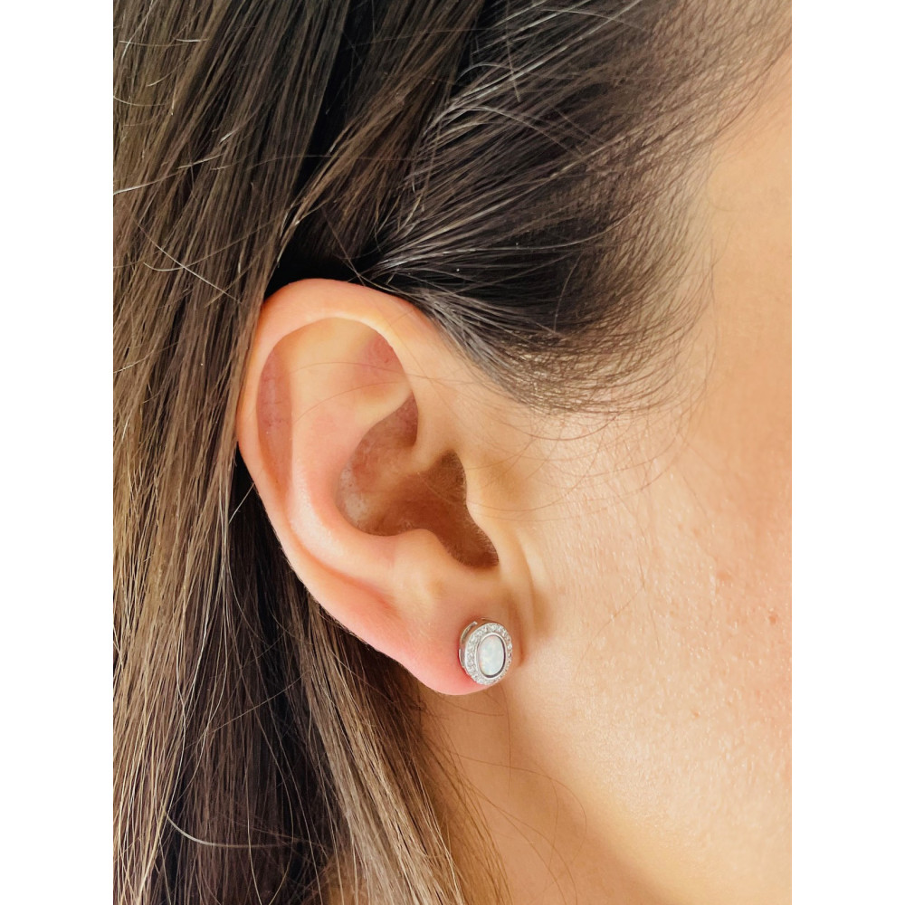 Oval 925 Silber Ohrringe mit Zirkonia Ohrringe mit Opal
