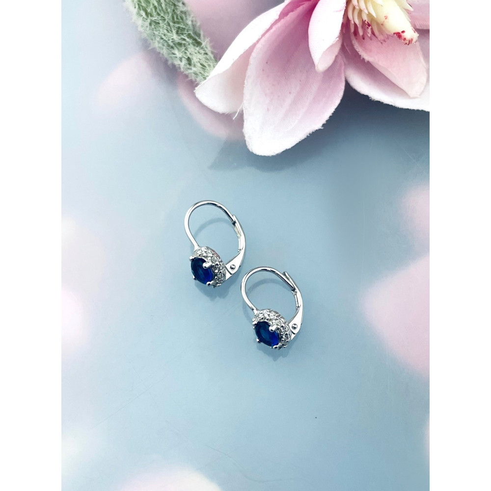 Srebrne kolczyki okrągłe z cyrkoniami szafirowe