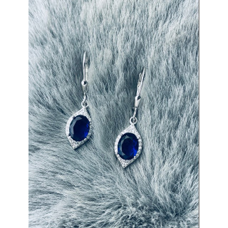 Srebrne kolczyki wiszące krople łezki z cyrkoniami szafirowe