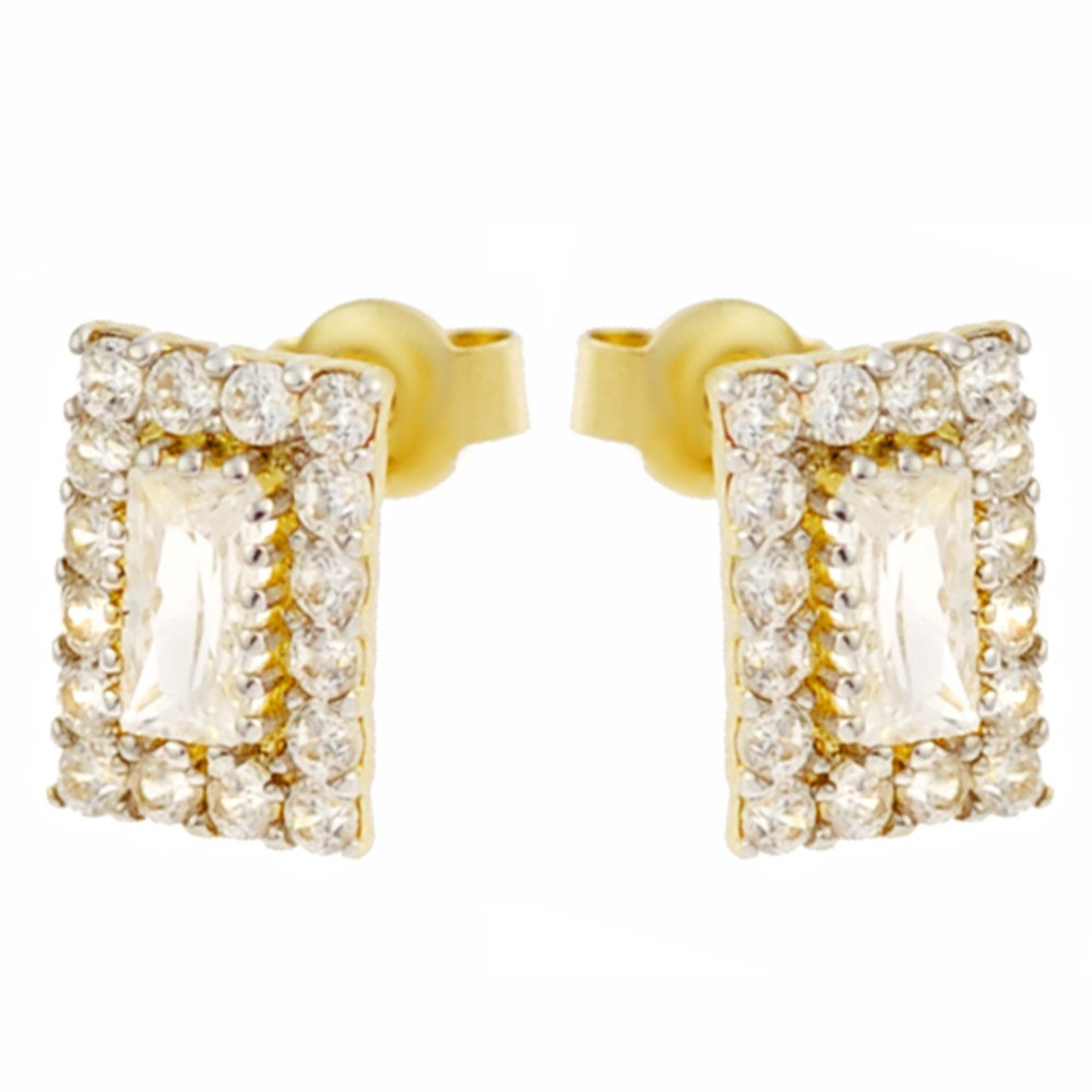 Złote kolczyki prostokąty  z cyrkoniami