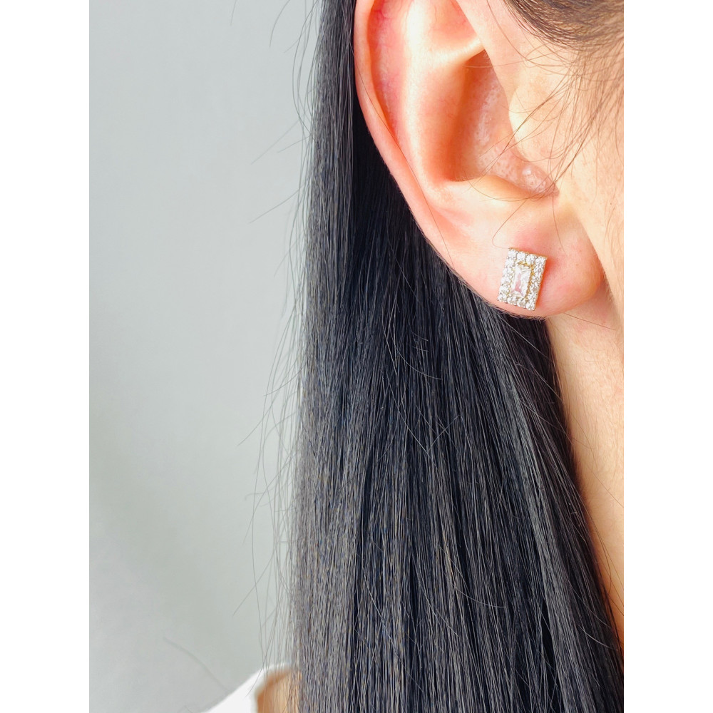 Złote kolczyki prostokąty z cyrkoniami