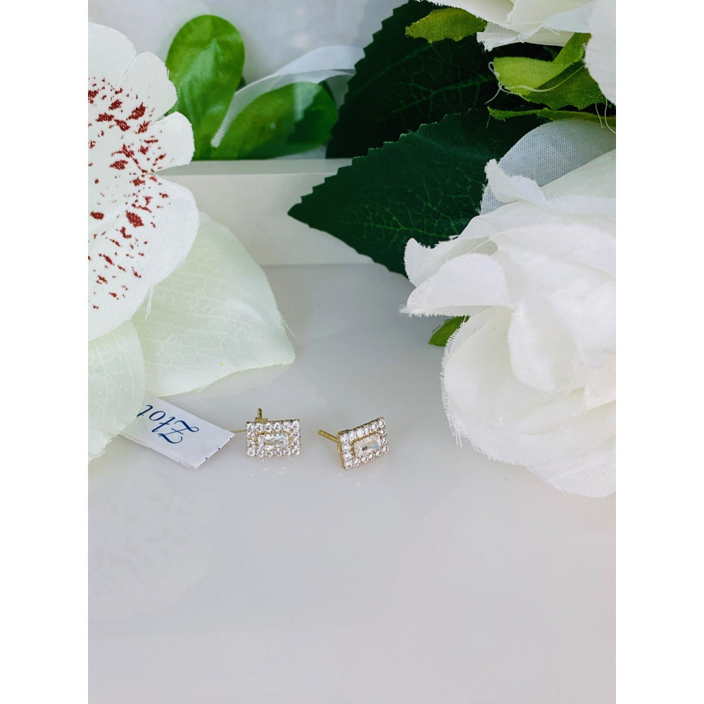 Złote kolczyki prostokąty z cyrkoniami