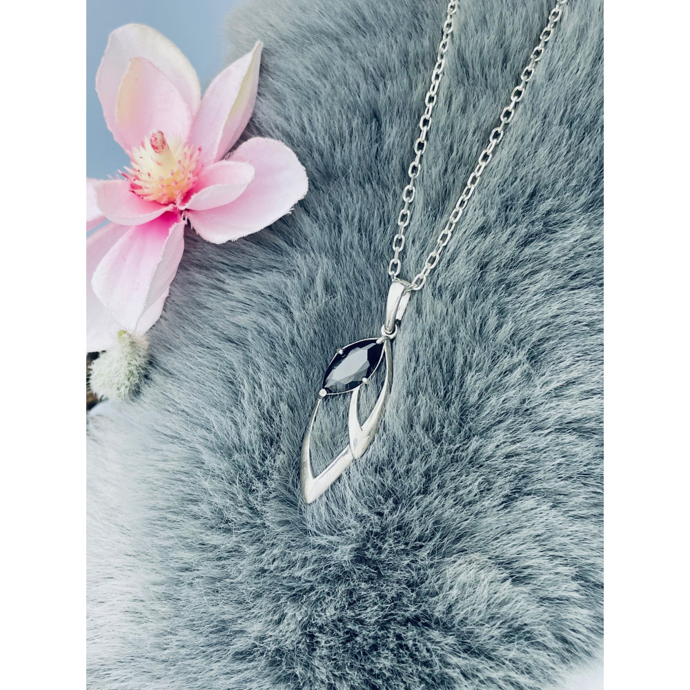 Blatt 925 Silber Damen Medaillon Anhänger mit Onyx