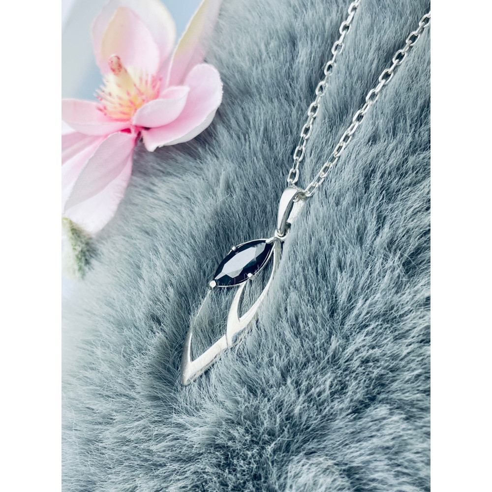 Blatt 925 Silber Damen Medaillon Anhänger mit Onyx