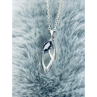 Blatt 925 Silber Damen Medaillon Anhänger mit Onyx