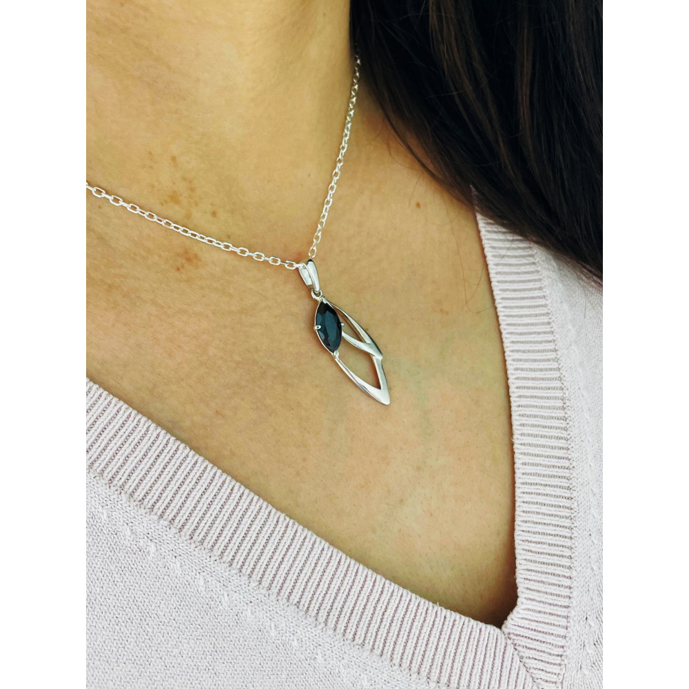 Blatt 925 Silber Damen Medaillon Anhänger mit Onyx