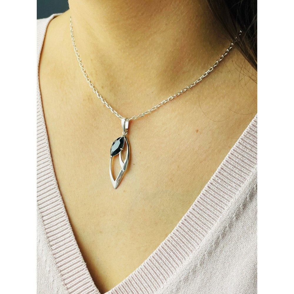 Blatt 925 Silber Damen Medaillon Anhänger mit Onyx