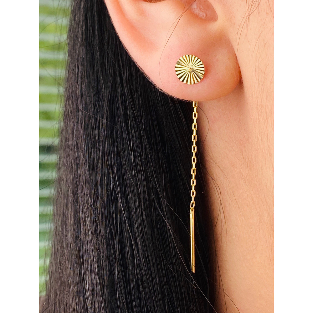 Złote kolczyki przeciągane patyczki