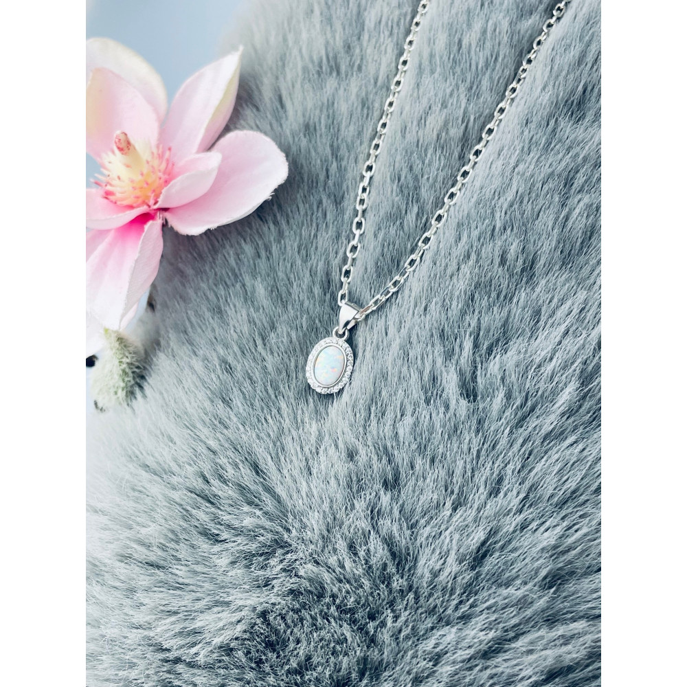 Oval 925 Silber Damen Medaillon Anhänger mit Zirkonia Medaillon mit Opal