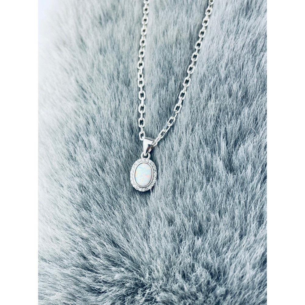 Oval 925 Silber Damen Medaillon Anhänger mit Zirkonia Medaillon mit Opal