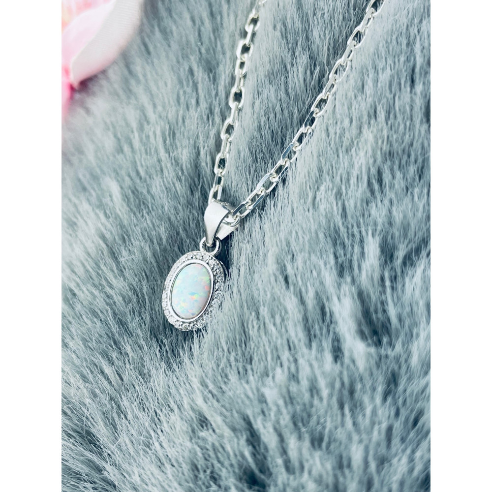 Oval 925 Silber Damen Medaillon Anhänger mit Zirkonia Medaillon mit Opal