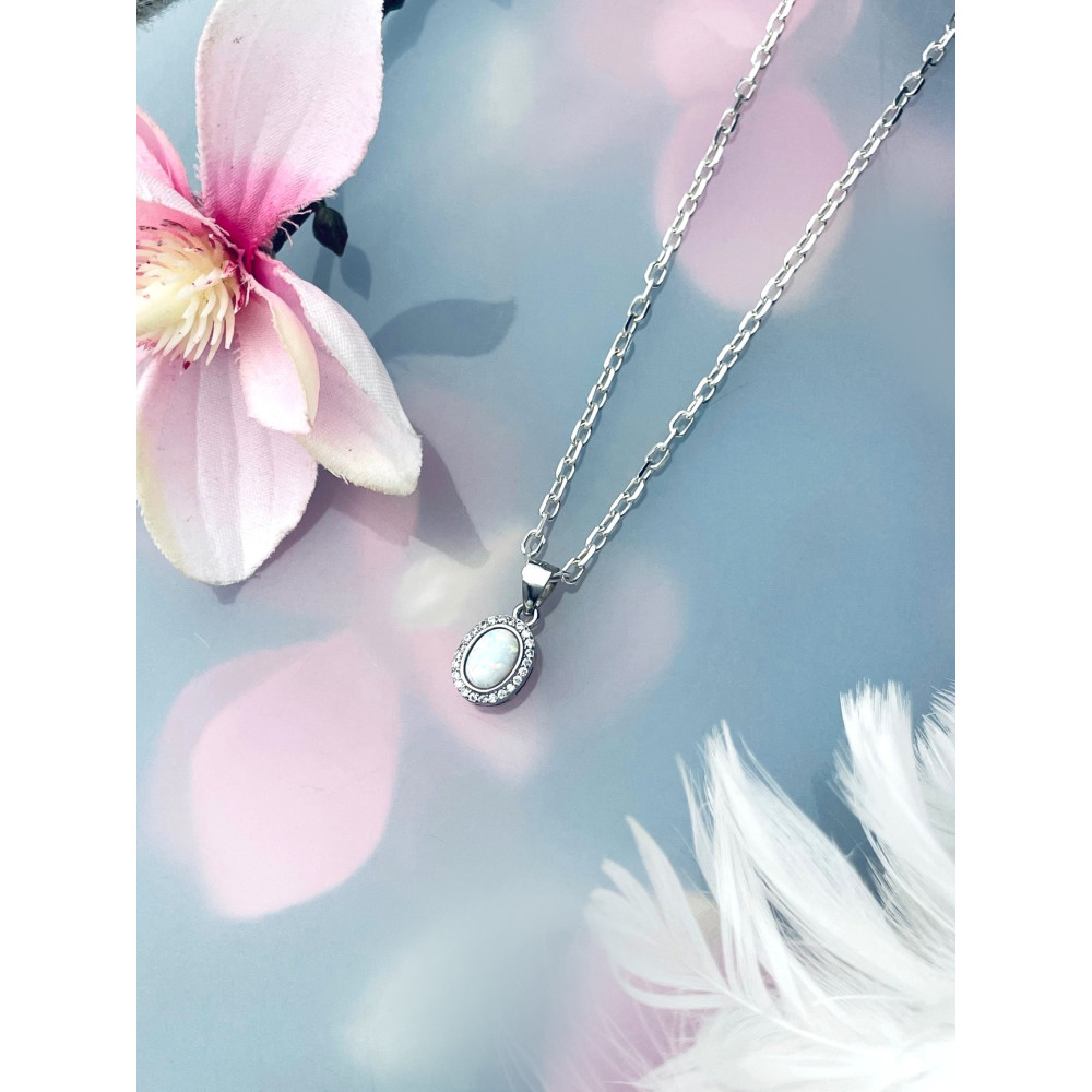Oval 925 Silber Damen Medaillon Anhänger mit Zirkonia Medaillon mit Opal