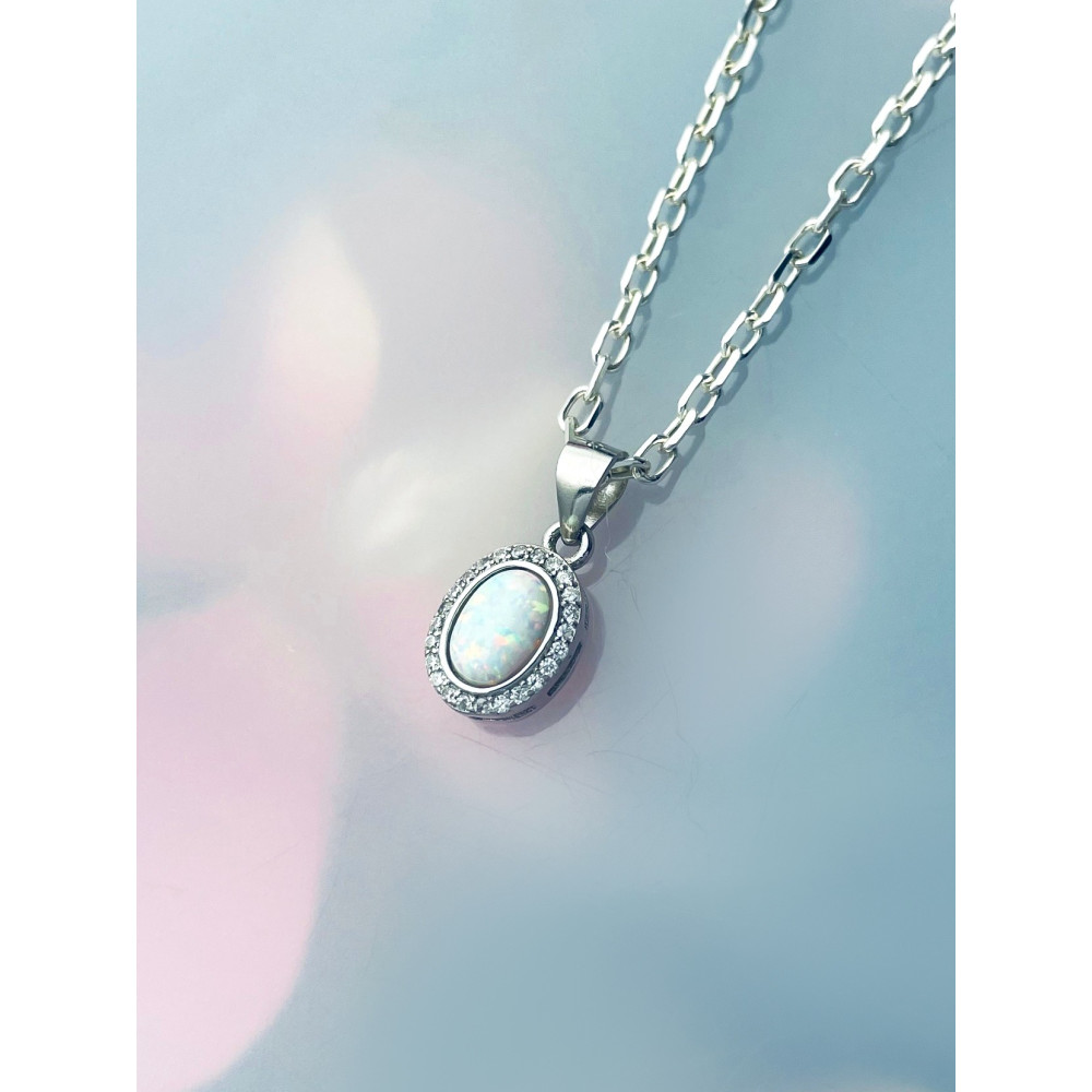Oval 925 Silber Damen Medaillon Anhänger mit Zirkonia Medaillon mit Opal