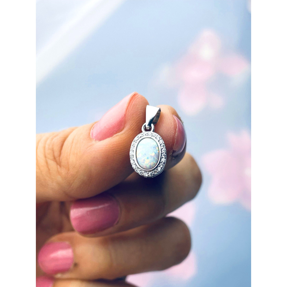 Oval 925 Silber Damen Medaillon Anhänger mit Zirkonia Medaillon mit Opal