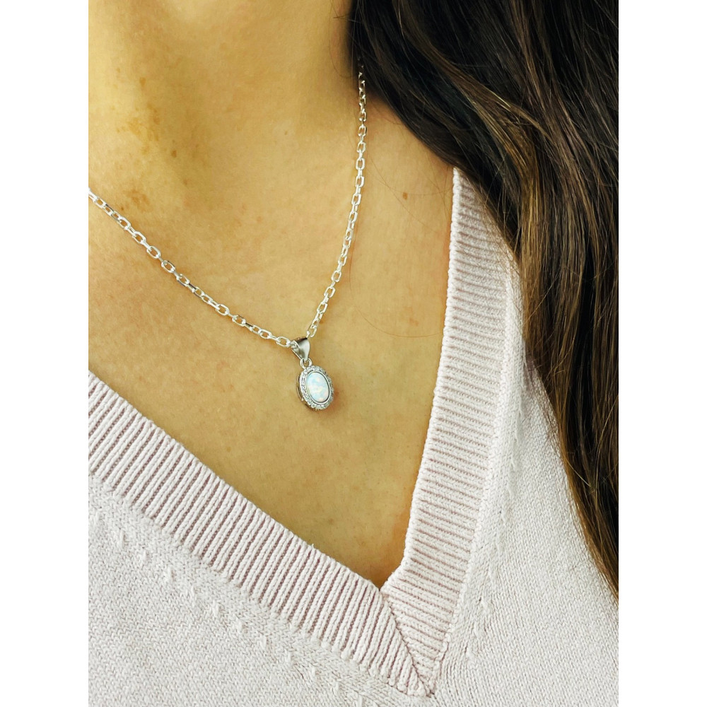 Oval 925 Silber Damen Medaillon Anhänger mit Zirkonia Medaillon mit Opal