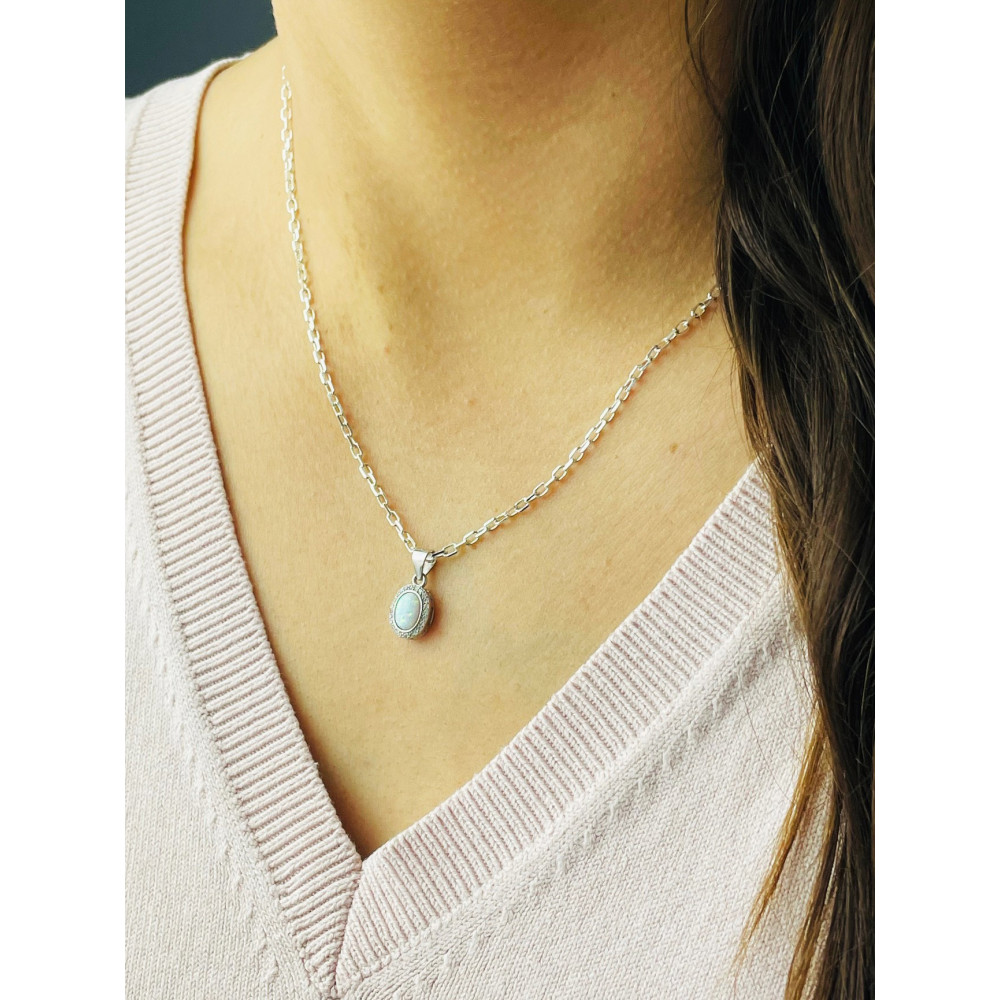 Oval 925 Silber Damen Medaillon Anhänger mit Zirkonia Medaillon mit Opal