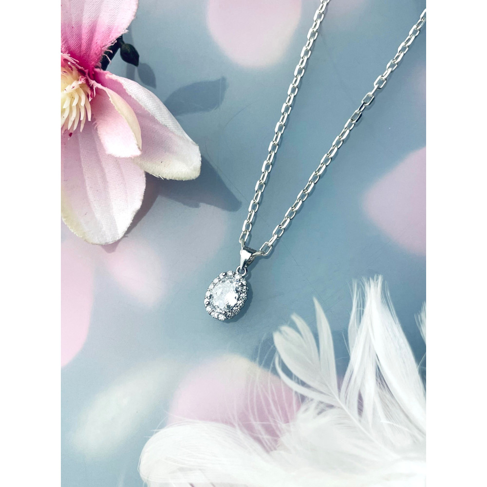 Oval 925 Silber Damen Medaillon Anhänger mit Zirkonia