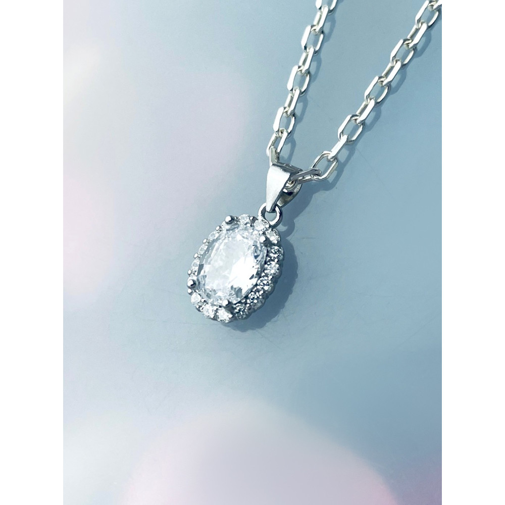 Oval 925 Silber Damen Medaillon Anhänger mit Zirkonia