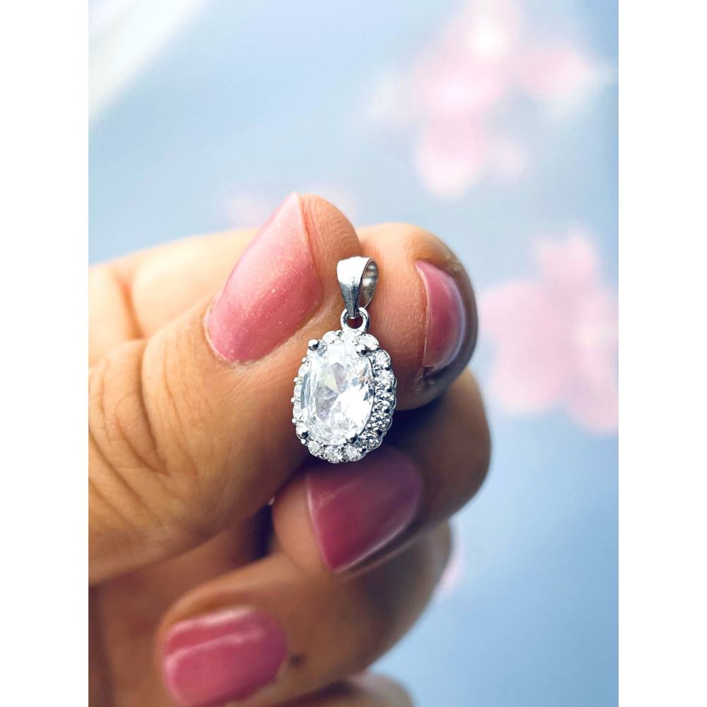 Oval 925 Silber Damen Medaillon Anhänger mit Zirkonia