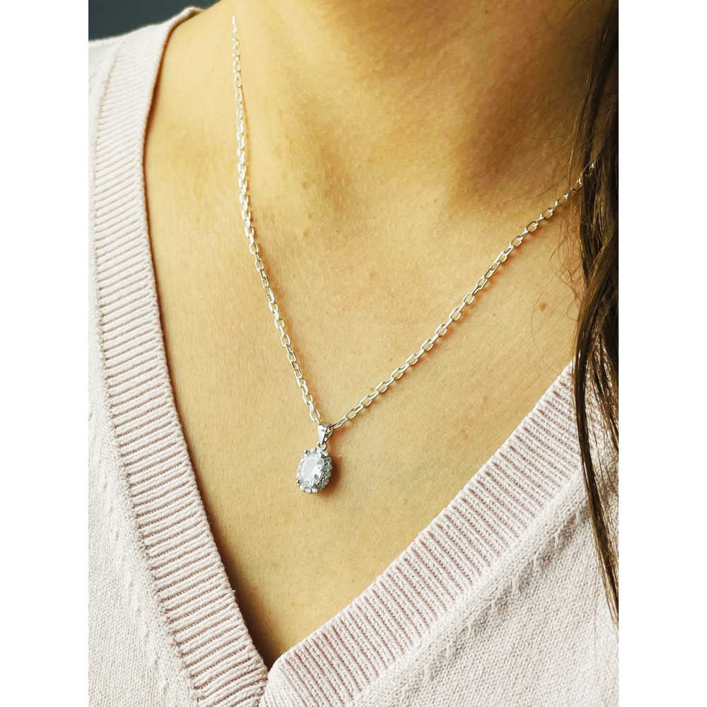 Oval 925 Silber Damen Medaillon Anhänger mit Zirkonia