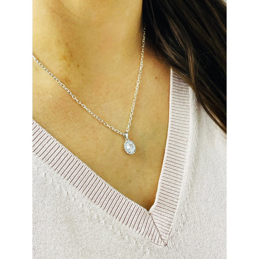 Oval 925 Silber Damen Medaillon Anhänger mit Zirkonia