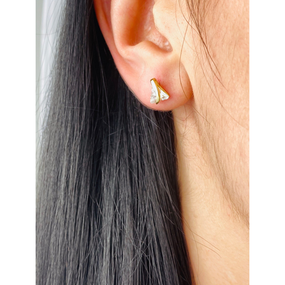 Złote kolczyki fantazyjne z cyrkonią