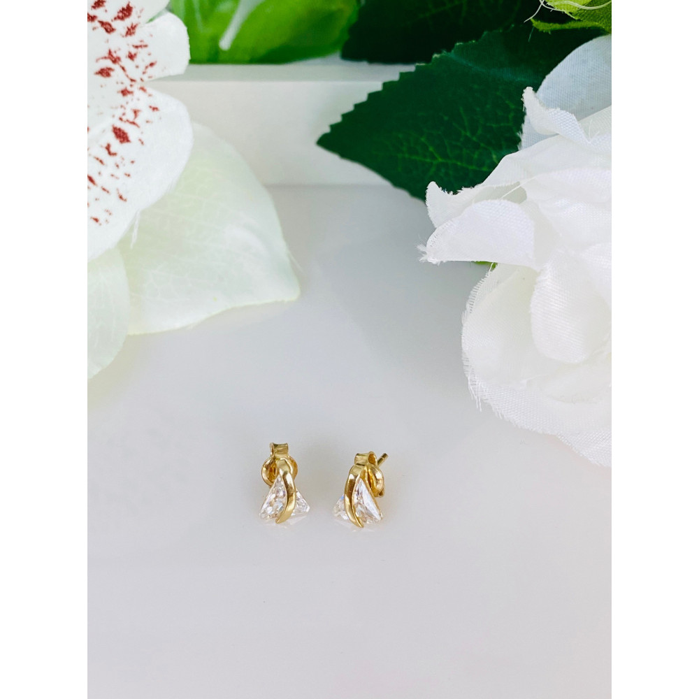 Złote kolczyki fantazyjne z cyrkonią