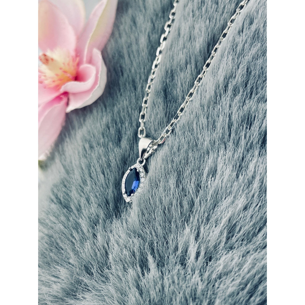 Srebrny wisiorek zawieszka łezka kropelka z cyrkoniami szafirowa karmazycja