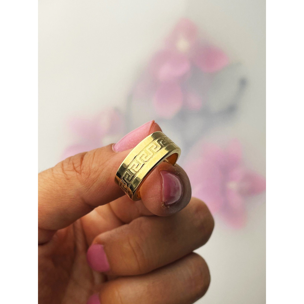 Złote kolczyki szerokie koła z greckim wzorem