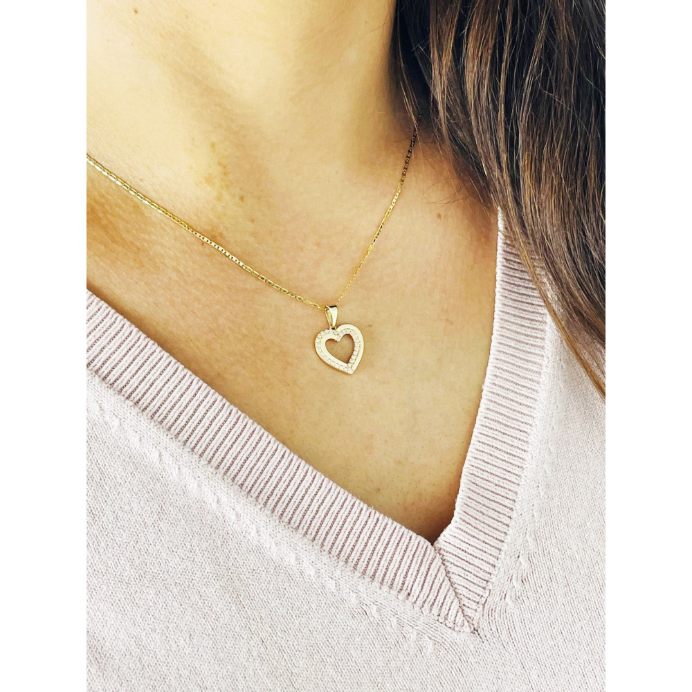 Złoty wisiorek zawieszka serce serduszko z cyrkoniami