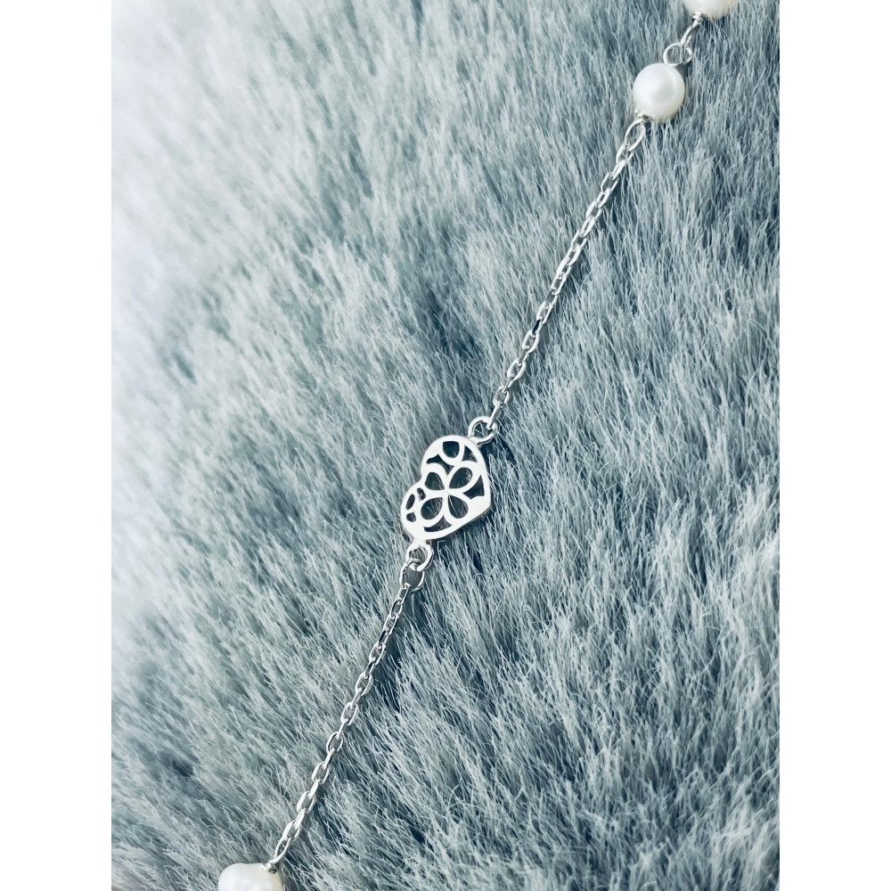 Srebrna bransoletka serce serduszko perły