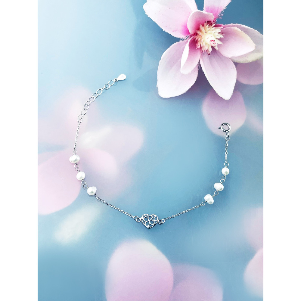 Herz Armband 925 Silber mit Perlen Damen Kinder