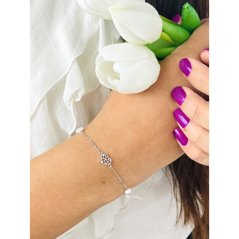 Herz Armband 925 Silber mit Perlen Damen Kinder