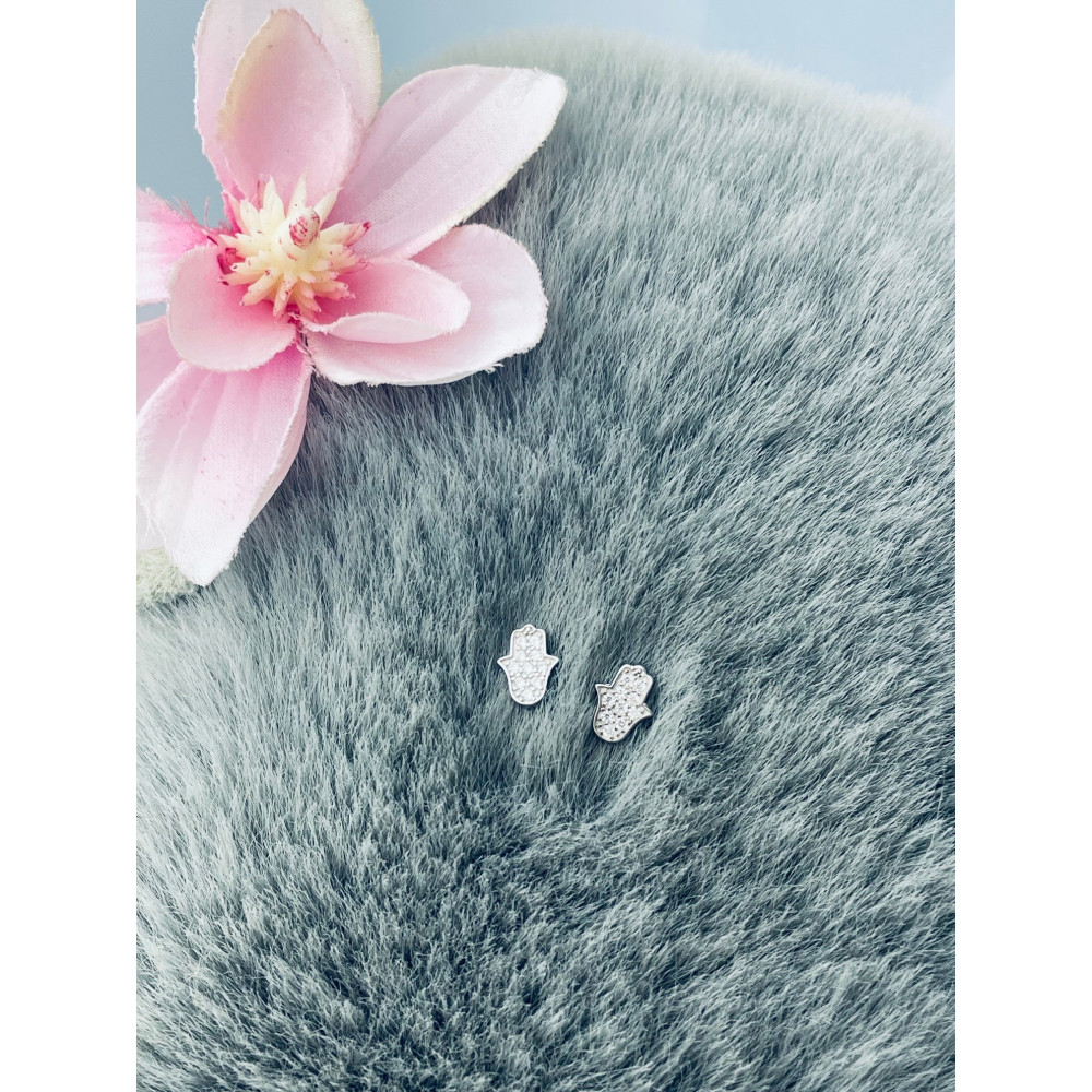 Fatimas Hand 925 Silber Ohrringe mit Zirkonia