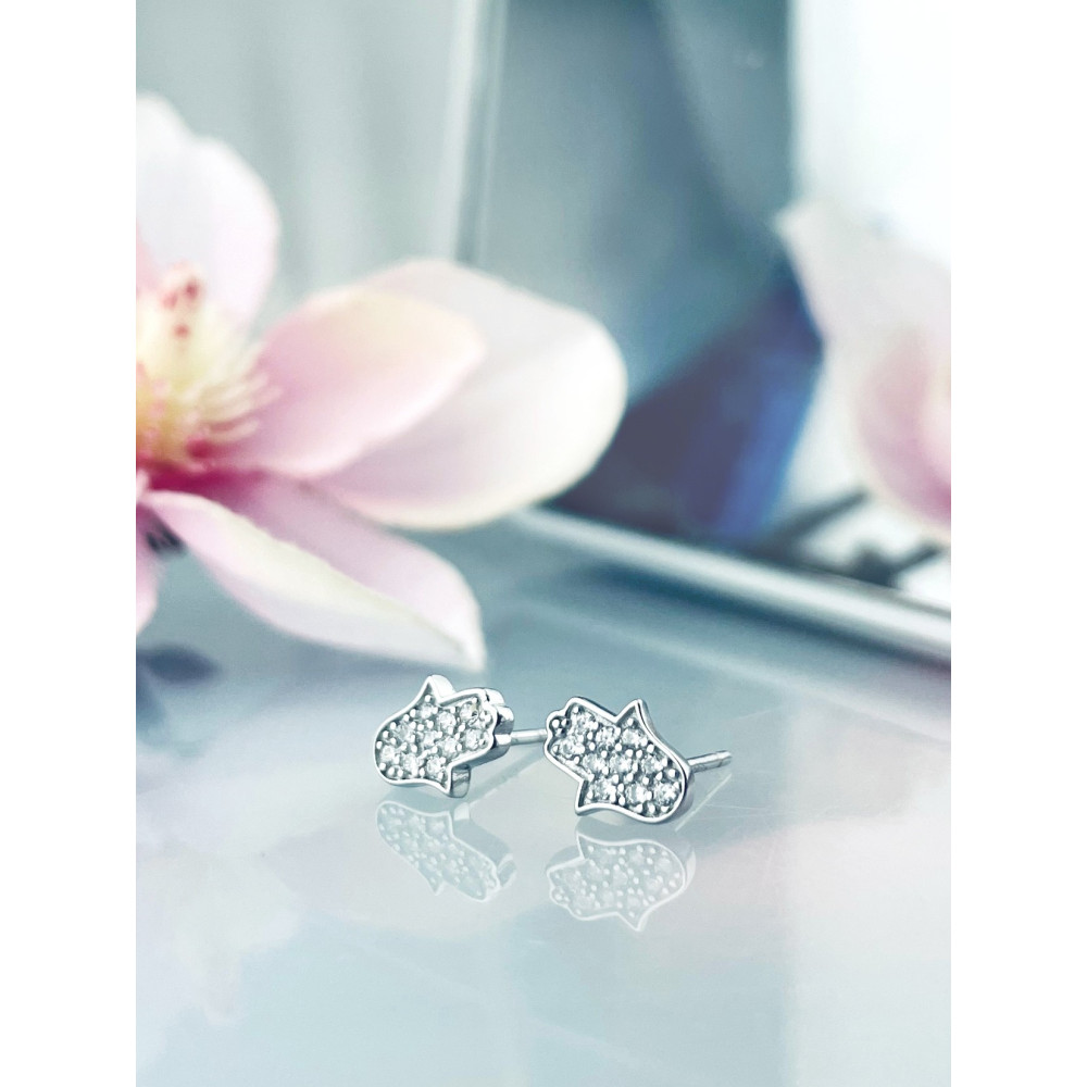 Fatimas Hand 925 Silber Ohrringe mit Zirkonia