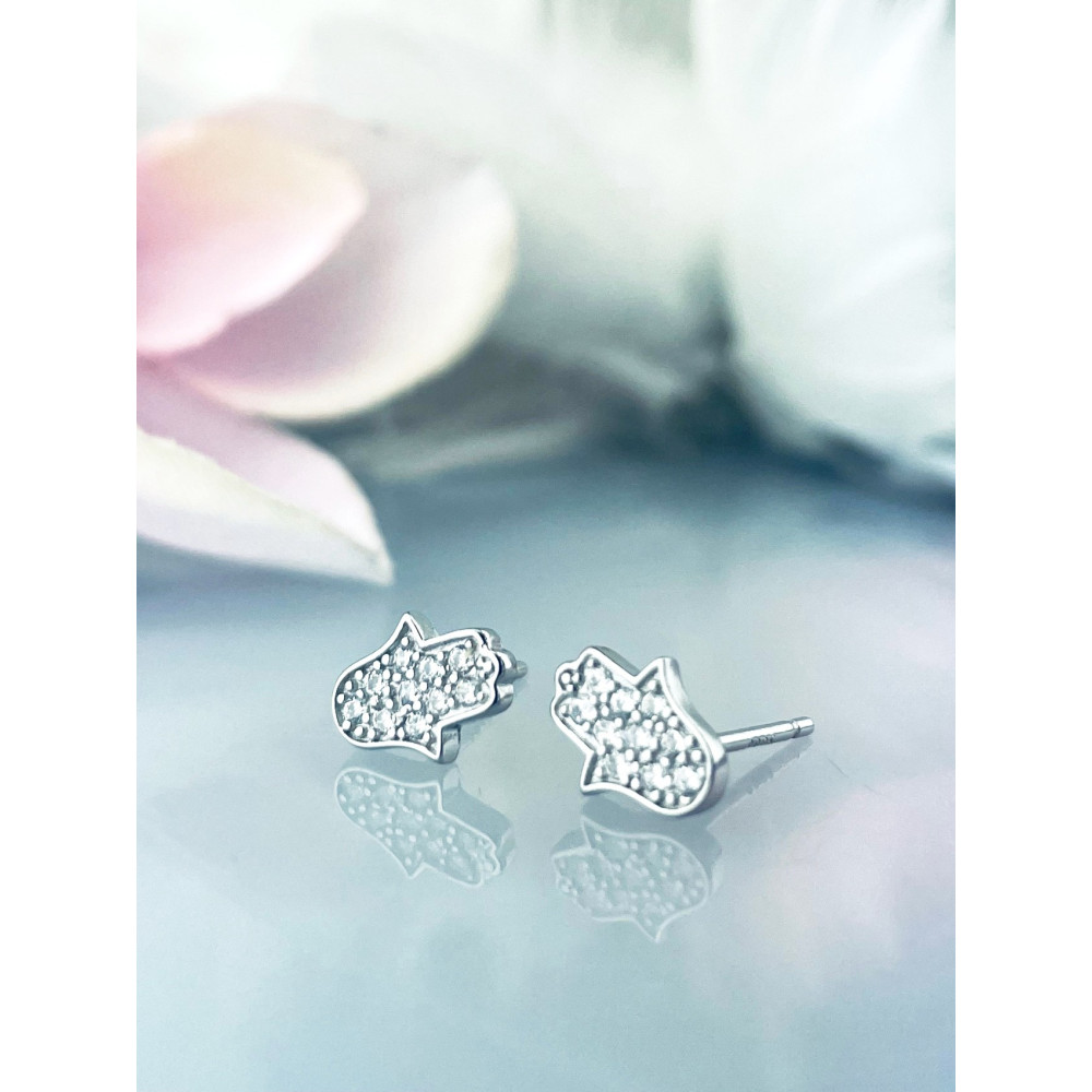 Fatimas Hand 925 Silber Ohrringe mit Zirkonia