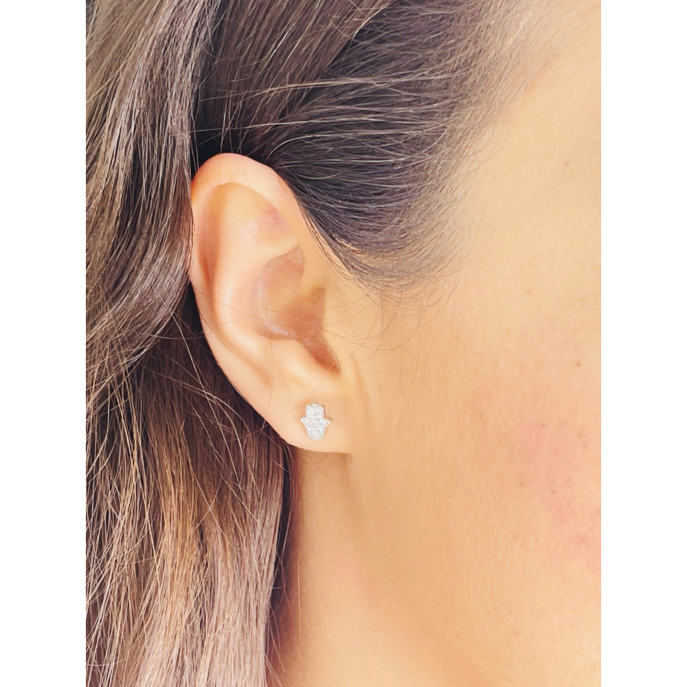 Fatimas Hand 925 Silber Ohrringe mit Zirkonia
