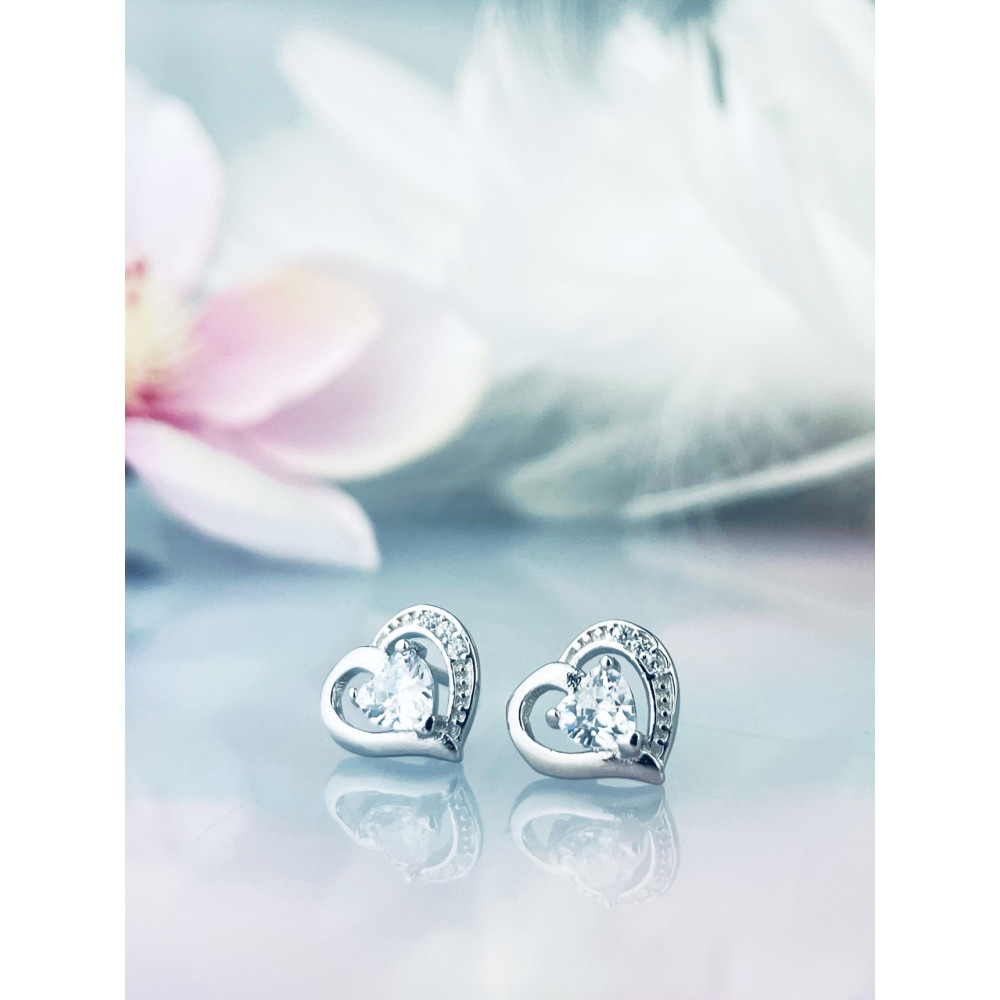Herz 925 Silber Ohrringe mit Zirkonia