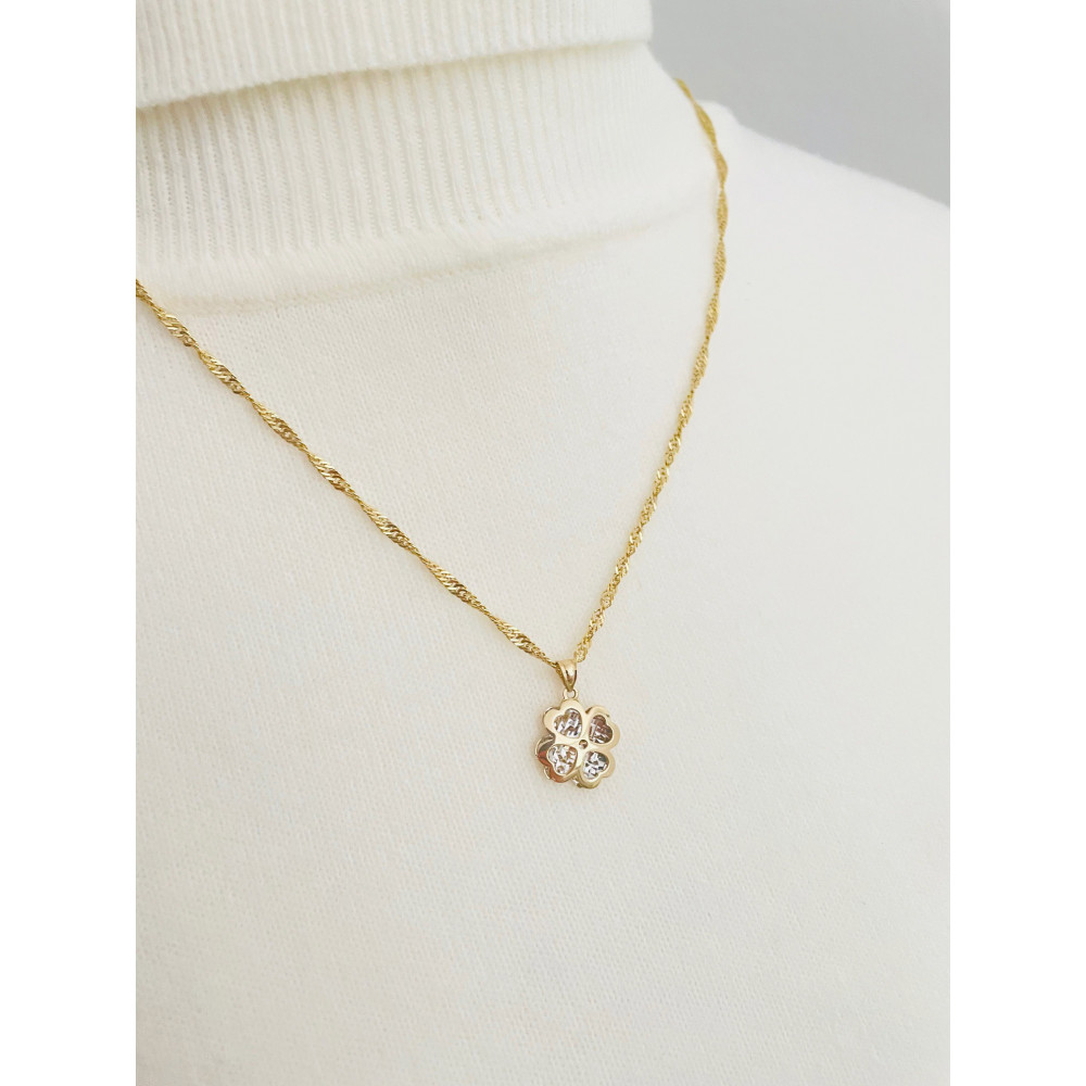 Złoty wisiorek zawieszka czterolistna koniczyna