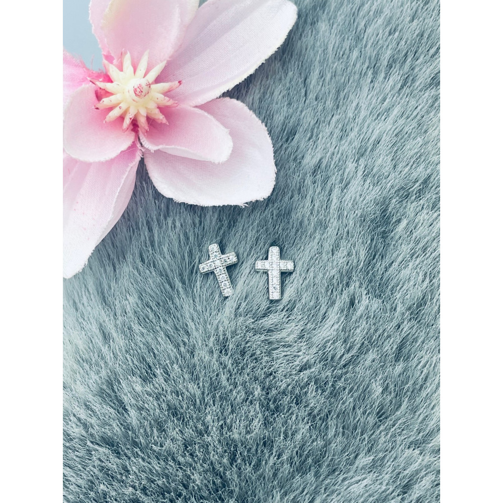 Kreuz 925 Silber mit Zirkonia Ohrringe Damen