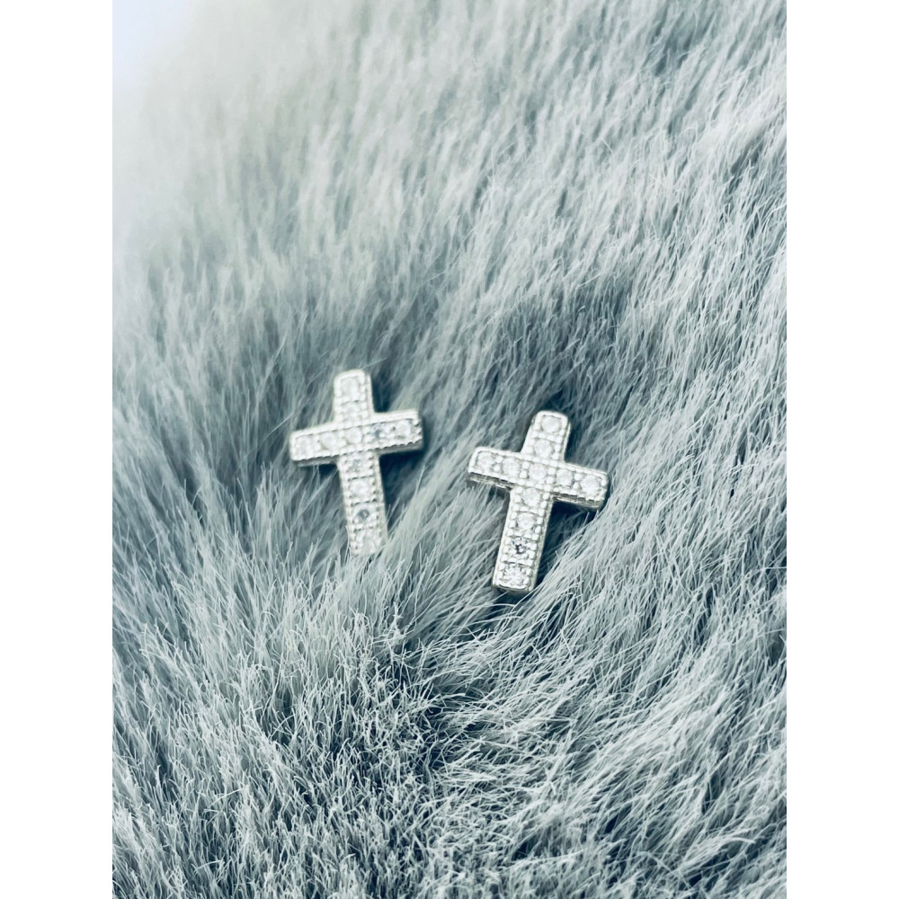 Kreuz 925 Silber mit Zirkonia Ohrringe Damen
