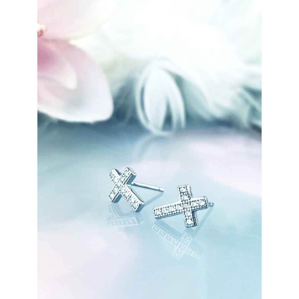 Kreuz 925 Silber mit Zirkonia Ohrringe Damen