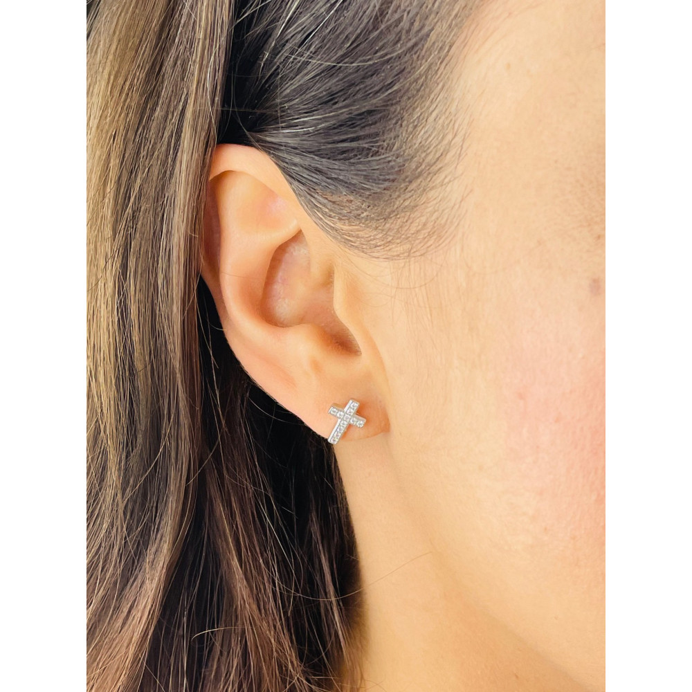 Srebrne kolczyki krzyżyki z cyrkoniami