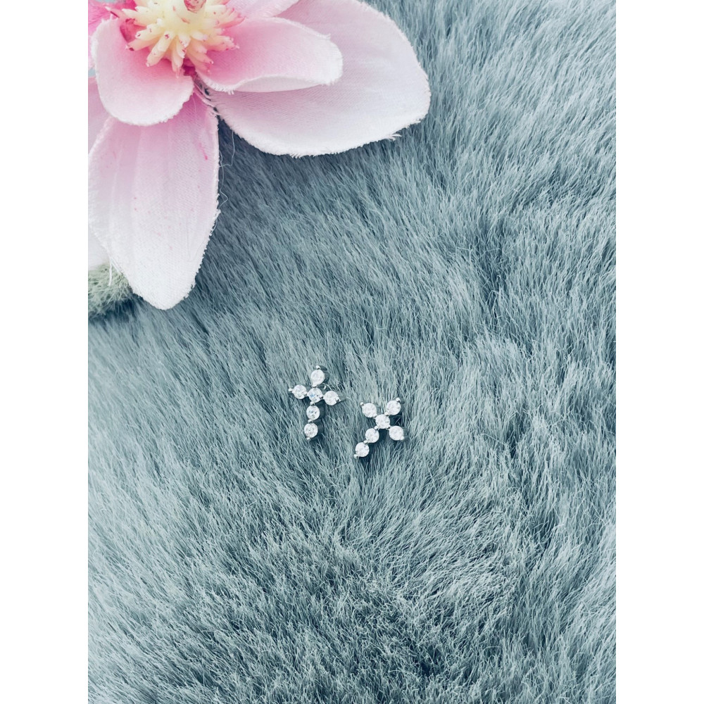 Kreuz 925 Silber mit Zirkonia Ohrringe Damen