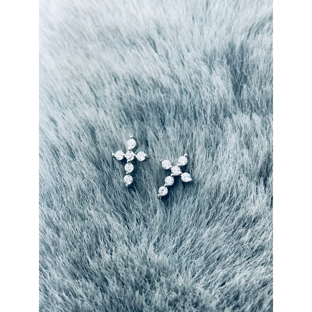 Kreuz 925 Silber mit Zirkonia Ohrringe Damen